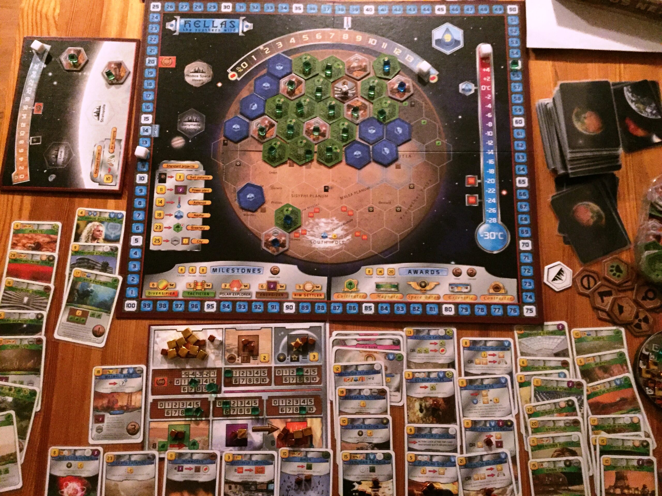 Terraforming Mars board game in play with expansions (Wikimedia Commons, CC BY-SA 4.0).