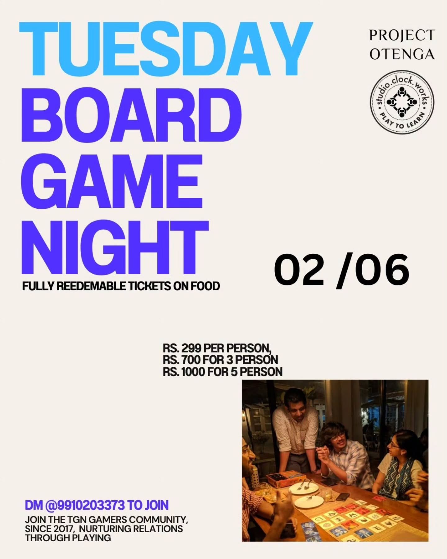Tuesday Board Game Night at Project Otenga Delhi — TGN Gamers Community poster